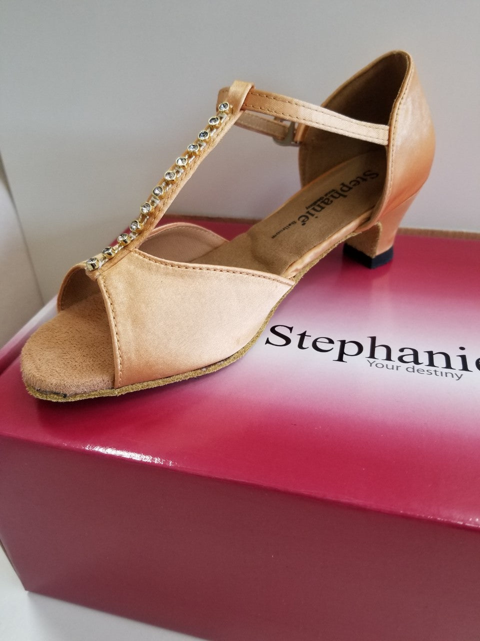 Stephanie Tan Satin size 1 Open Toe Ballroom Shoe